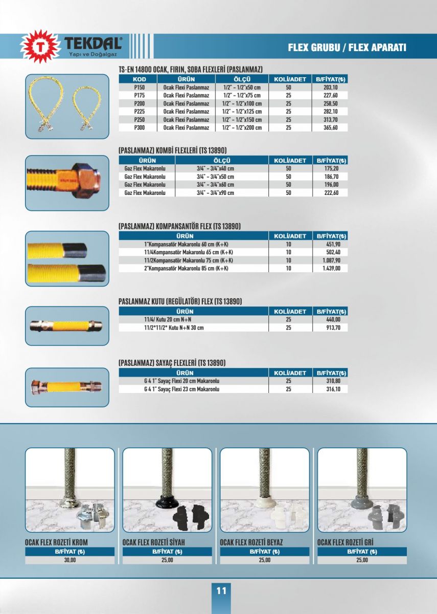 Tekdal Yapı ve Doğalgaz Fiyat Listesi