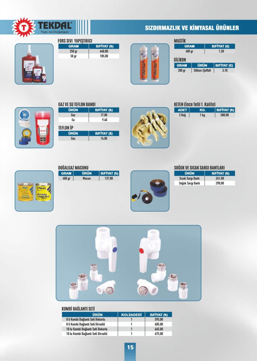 Tekdal Yapı ve Doğalgaz Fiyat Listesi