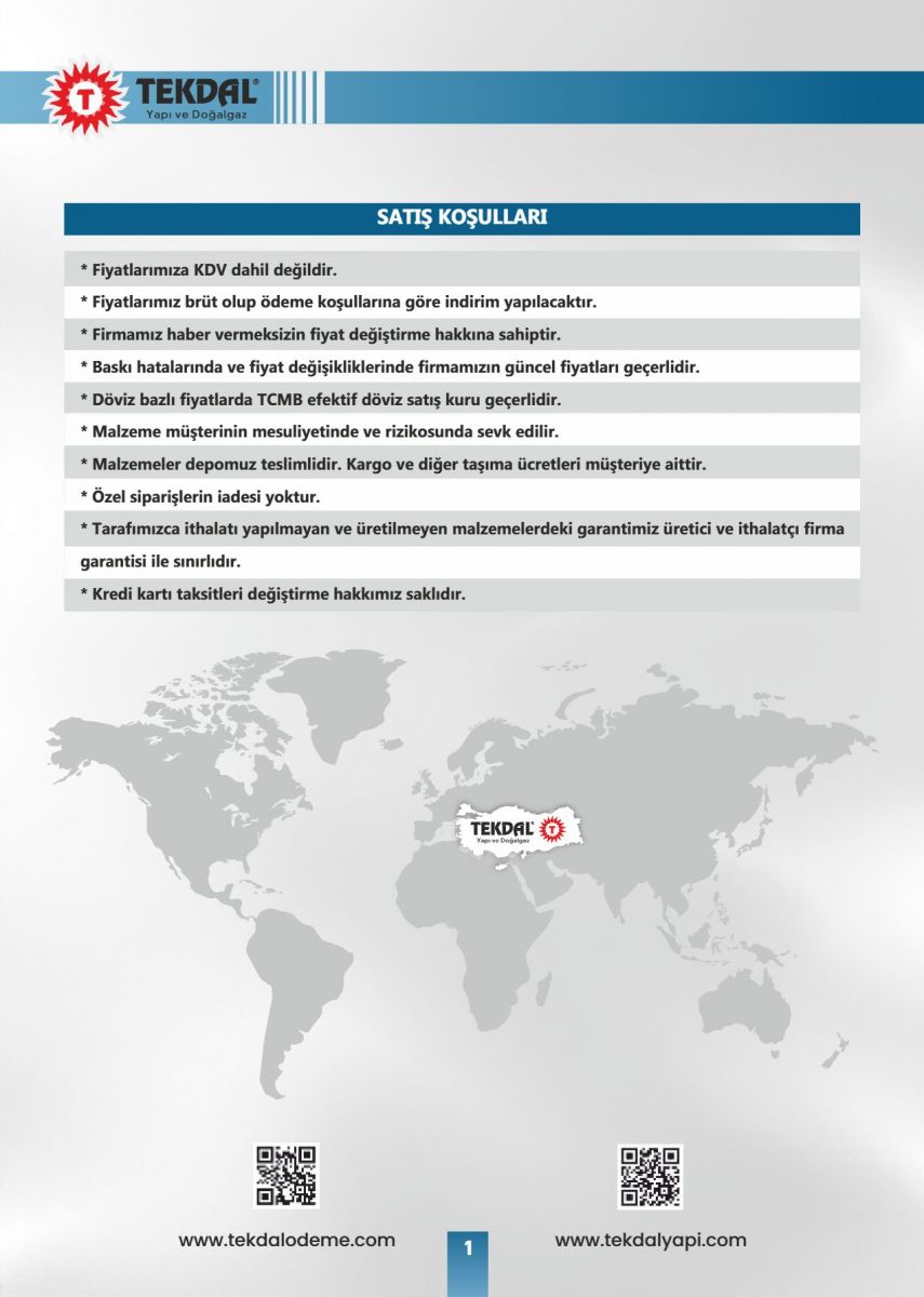 Tekdal Yapı ve Doğalgaz Fiyat Listesi