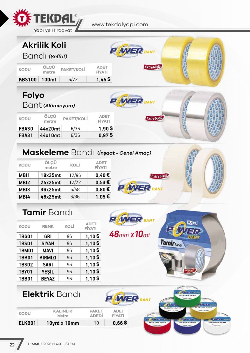 Tekdal Yapı ve Hırdavat Fiyat Listesi