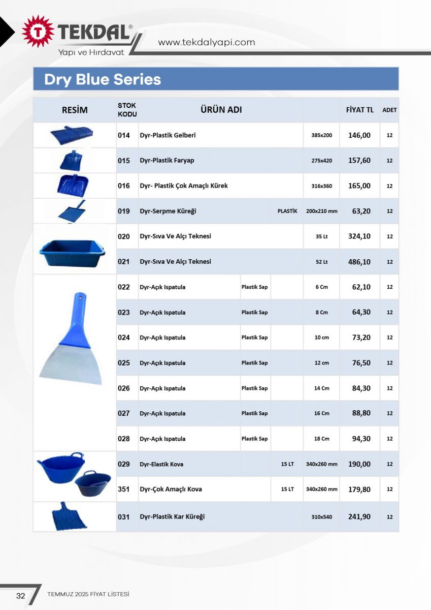 Tekdal Yapı ve Hırdavat Fiyat Listesi