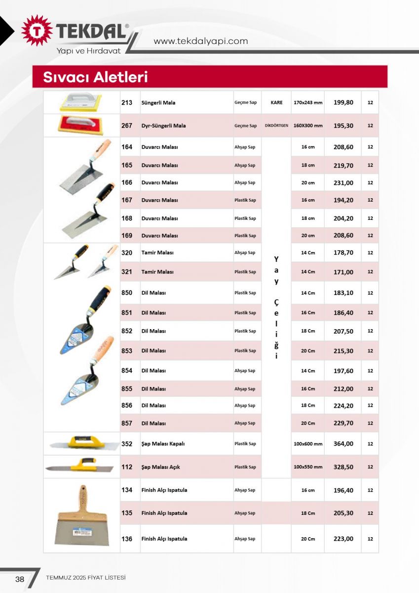 Tekdal Yapı ve Hırdavat Fiyat Listesi