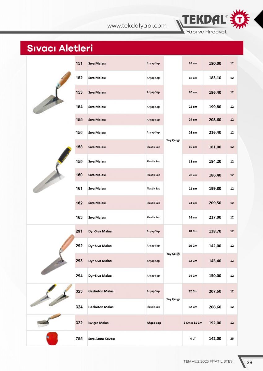 Tekdal Yapı ve Hırdavat Fiyat Listesi
