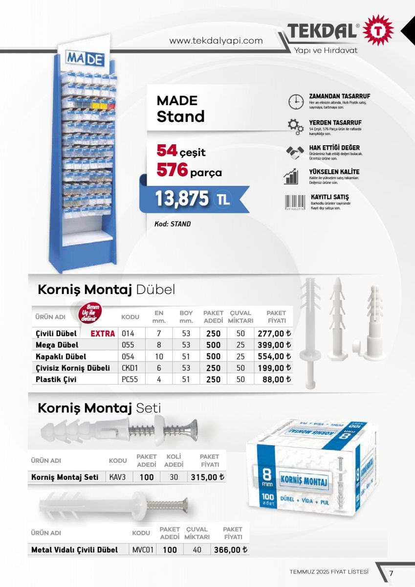 Tekdal Yapı ve Hırdavat Fiyat Listesi