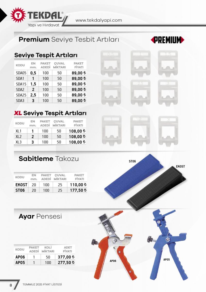 Tekdal Yapı ve Hırdavat Fiyat Listesi