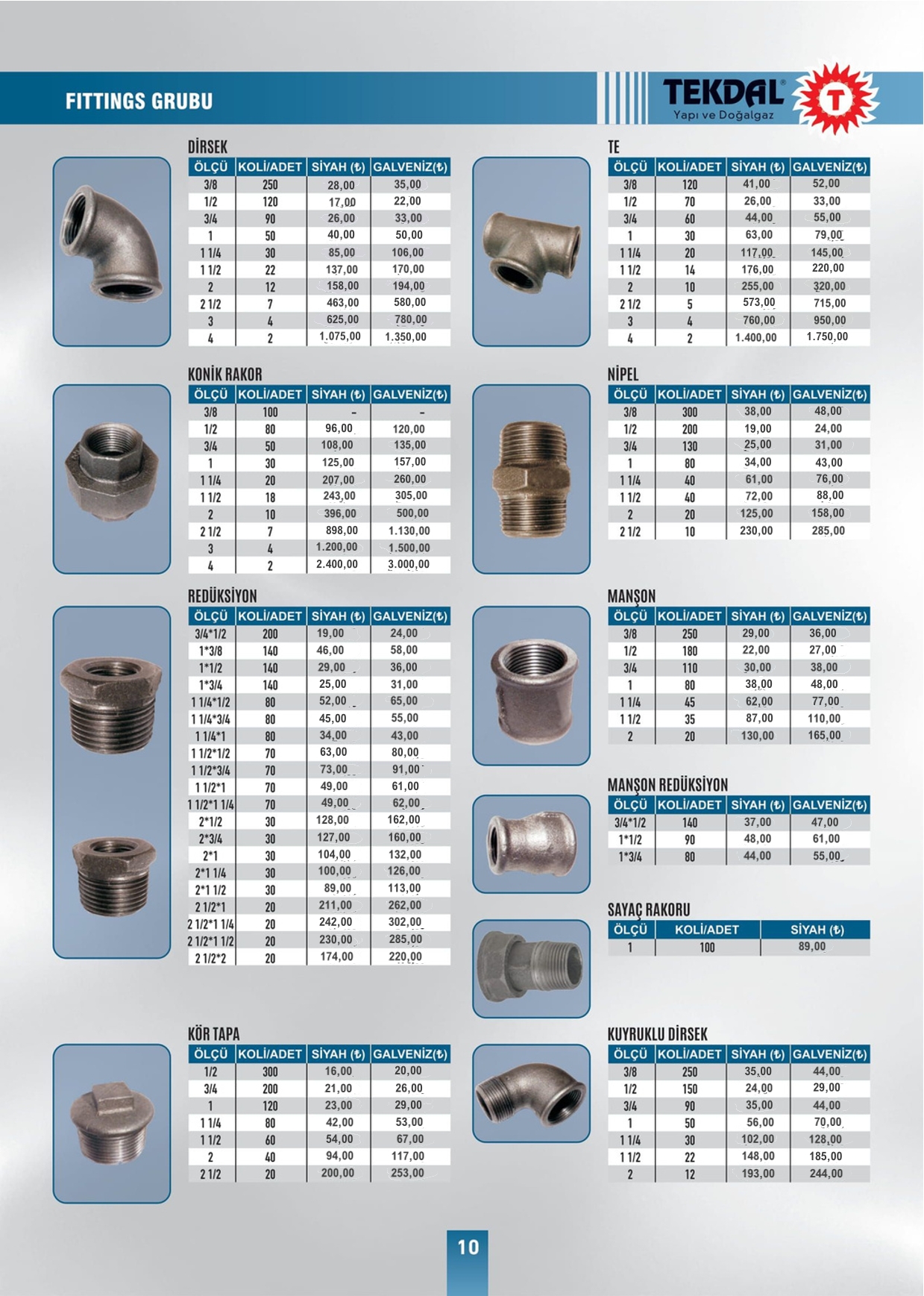 Tekdal Yapı ve Doğalgaz Fiyat Listesi