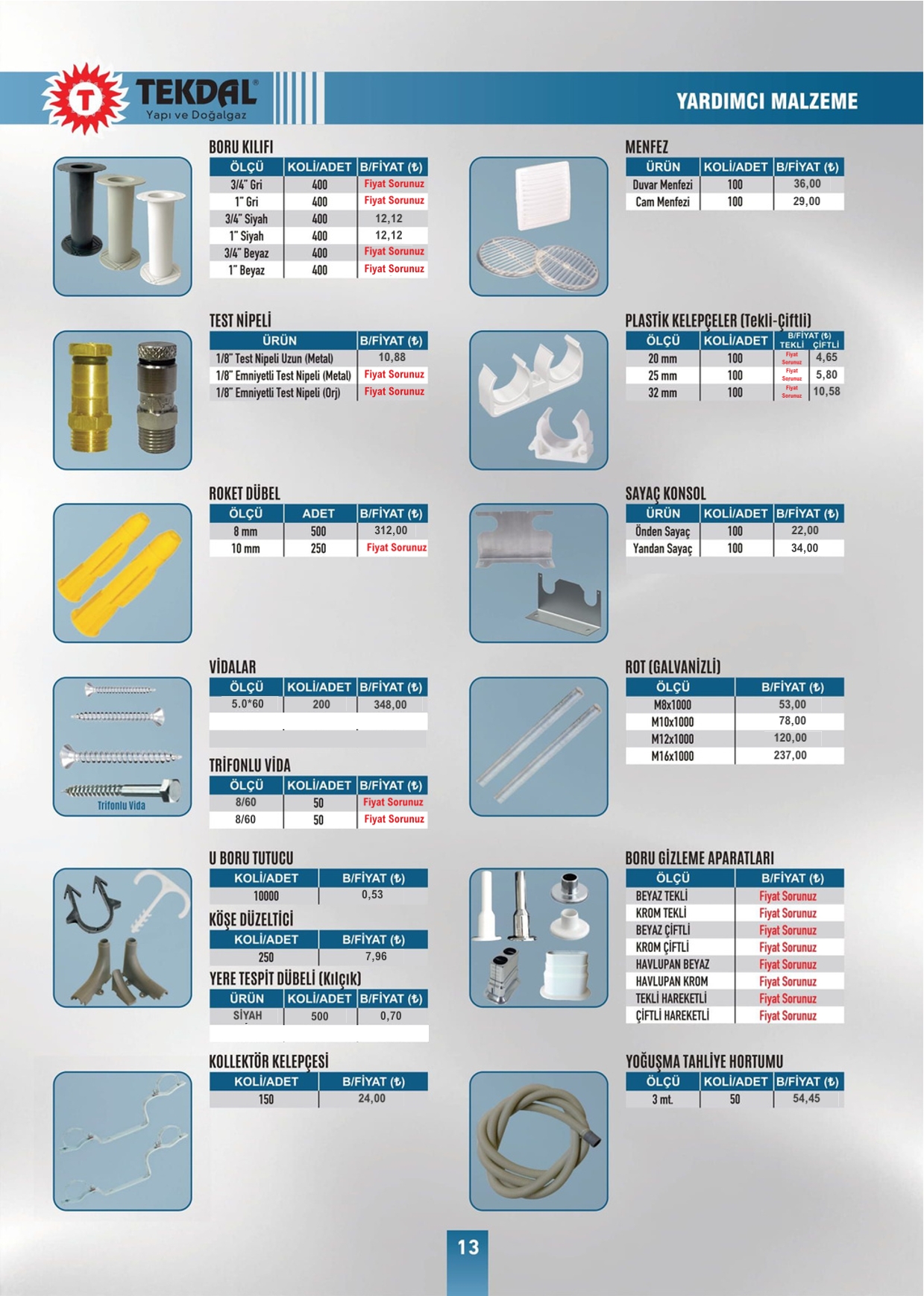 Tekdal Yapı ve Doğalgaz Fiyat Listesi