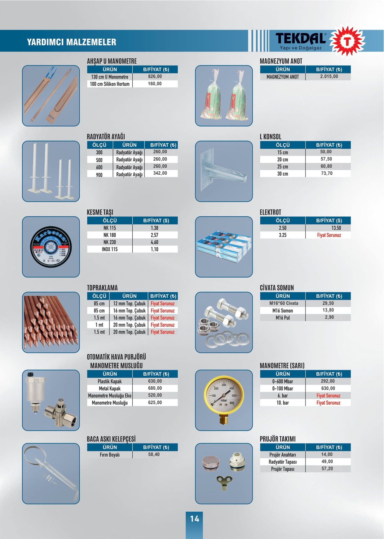 Tekdal Yapı ve Doğalgaz Fiyat Listesi