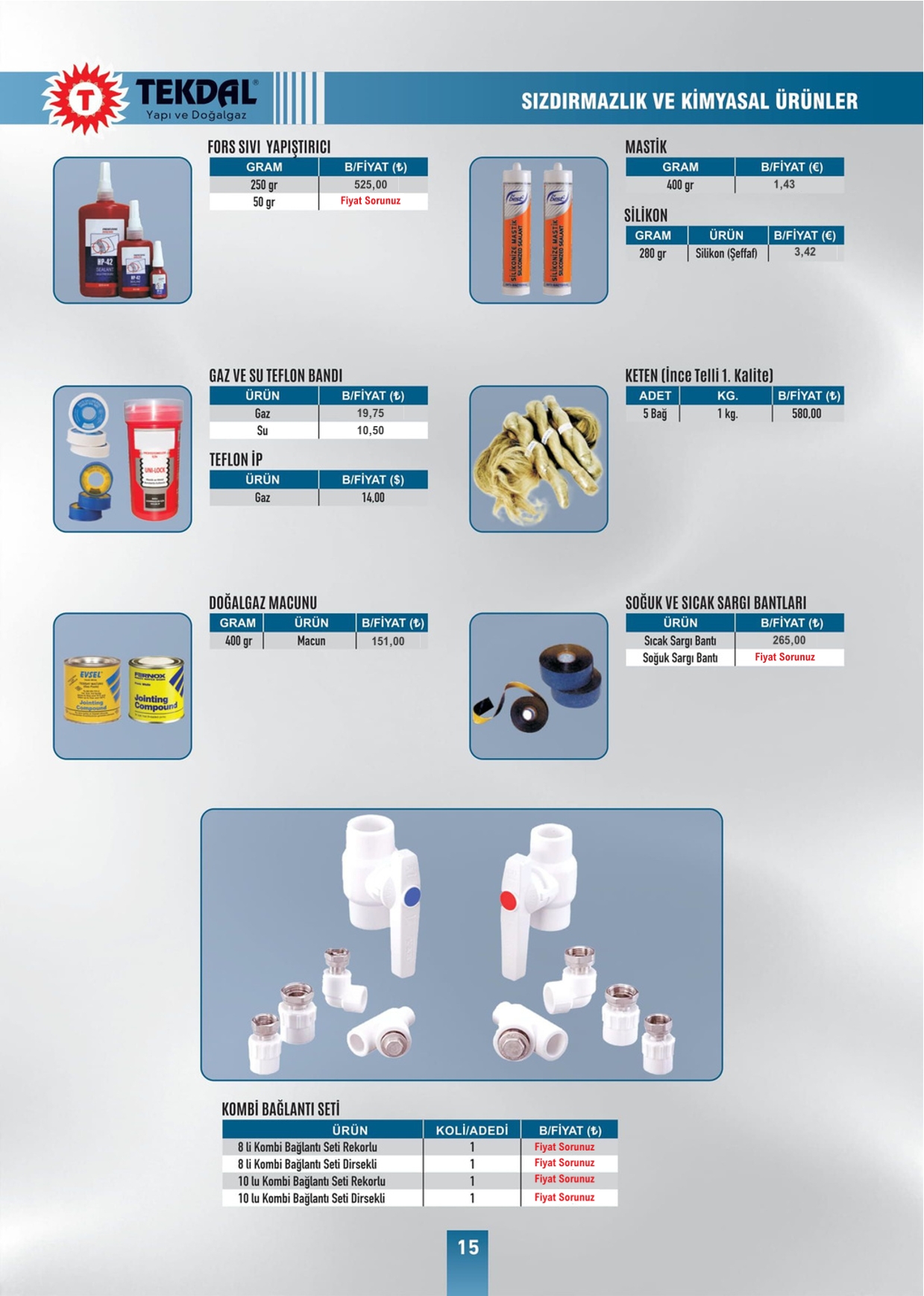 Tekdal Yapı ve Doğalgaz Fiyat Listesi