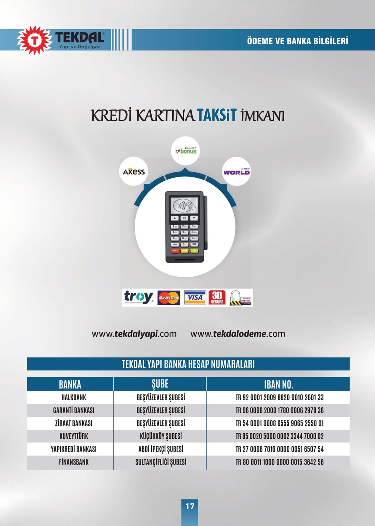 Tekdal Yapı ve Doğalgaz Fiyat Listesi