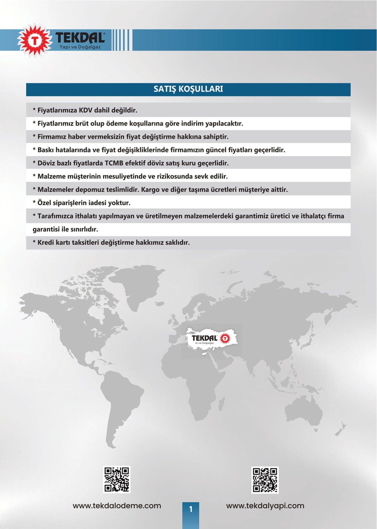 Tekdal Yapı ve Doğalgaz Fiyat Listesi