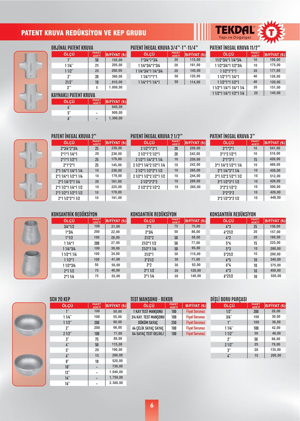 Tekdal Yapı ve Doğalgaz Fiyat Listesi