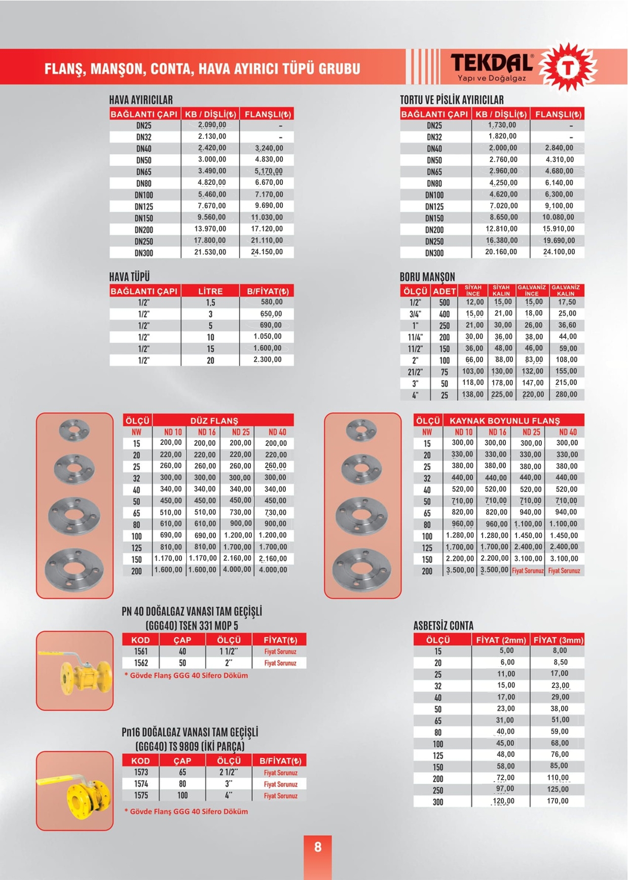 Tekdal Yapı ve Doğalgaz Fiyat Listesi